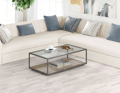 Amerah REC COFFEE TABLE - Gray Travertine Grey Finish - Al Rugaib Furniture