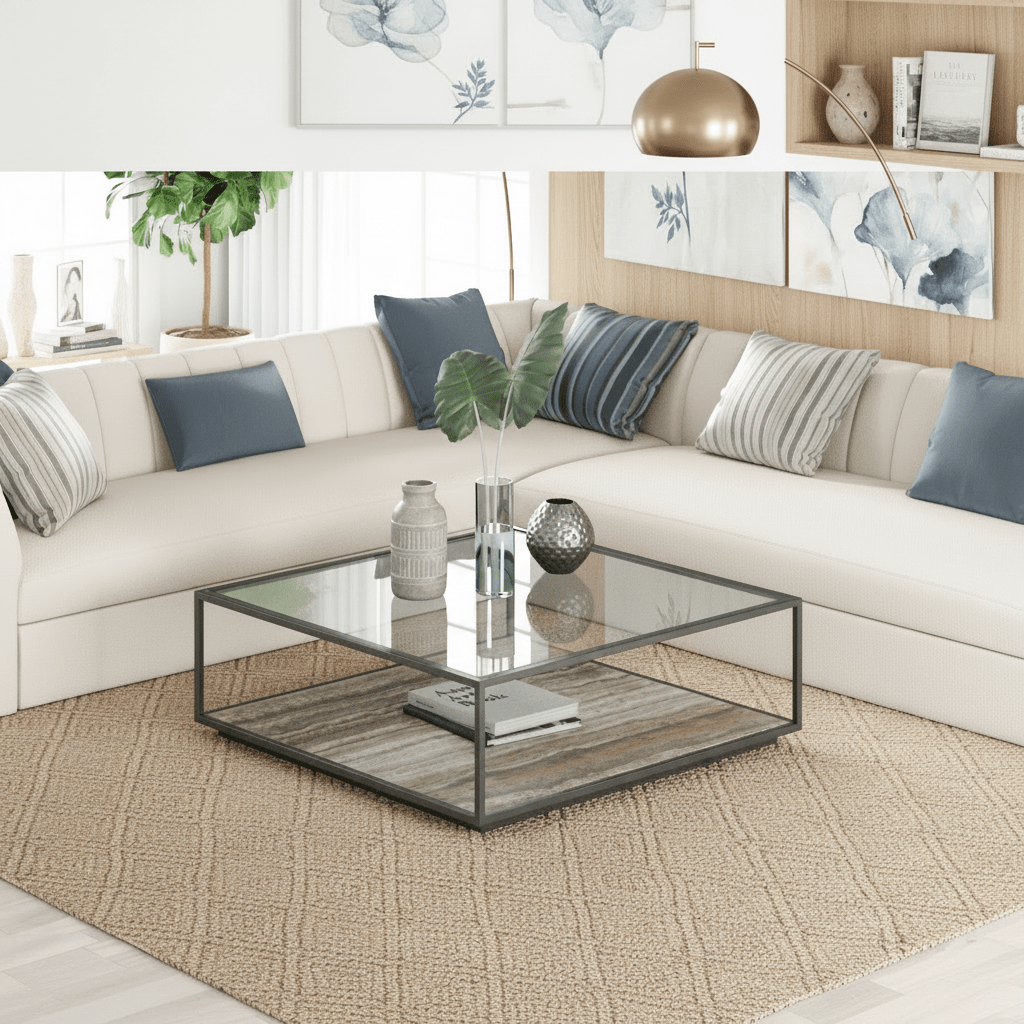 Amerah COFFEE TABLE - White Arabescato Gold Finish Coffee Tables| AlRugaib Furniture