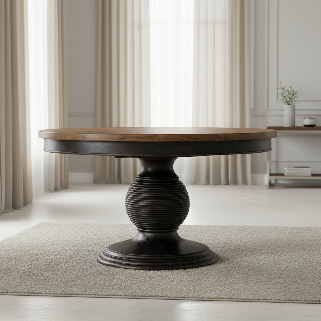 Americana Round Pedestal Dining Table with 1-22in Leaf Dining Tables| Hooker