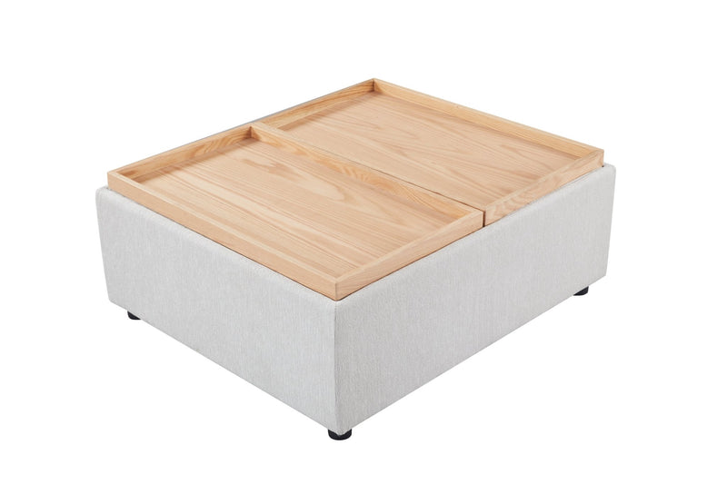 Anees Beige natual oak COFFEE TABLE/OTTOMAN(WITH STORAGE) - Al Rugaib Furniture