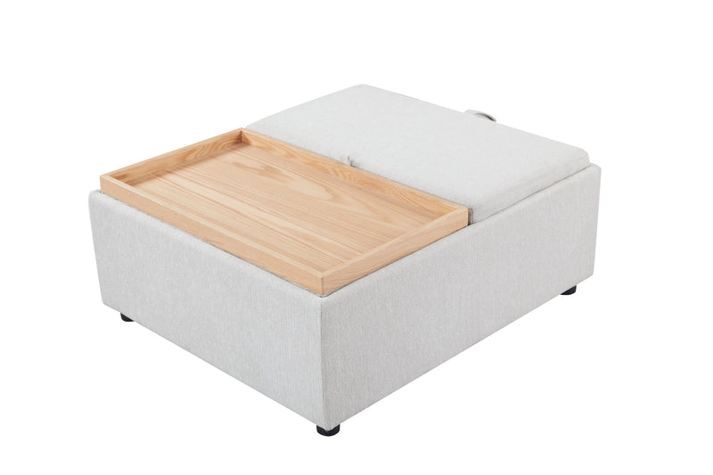 Anees Beige natual oak COFFEE TABLE/OTTOMAN(WITH STORAGE) - Al Rugaib Furniture