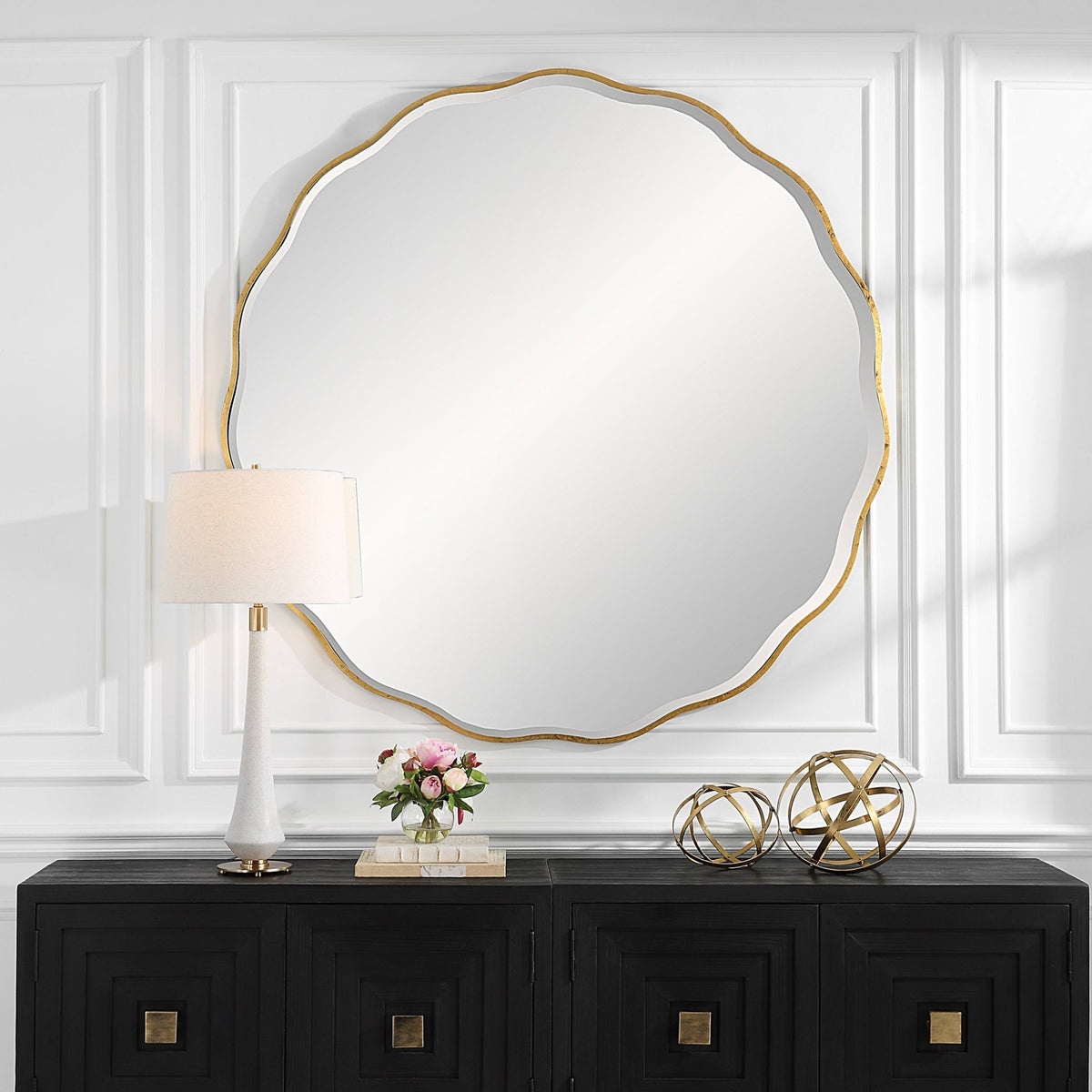 Aneta Large Gold Round Mirror Table Decors| Uttermost
