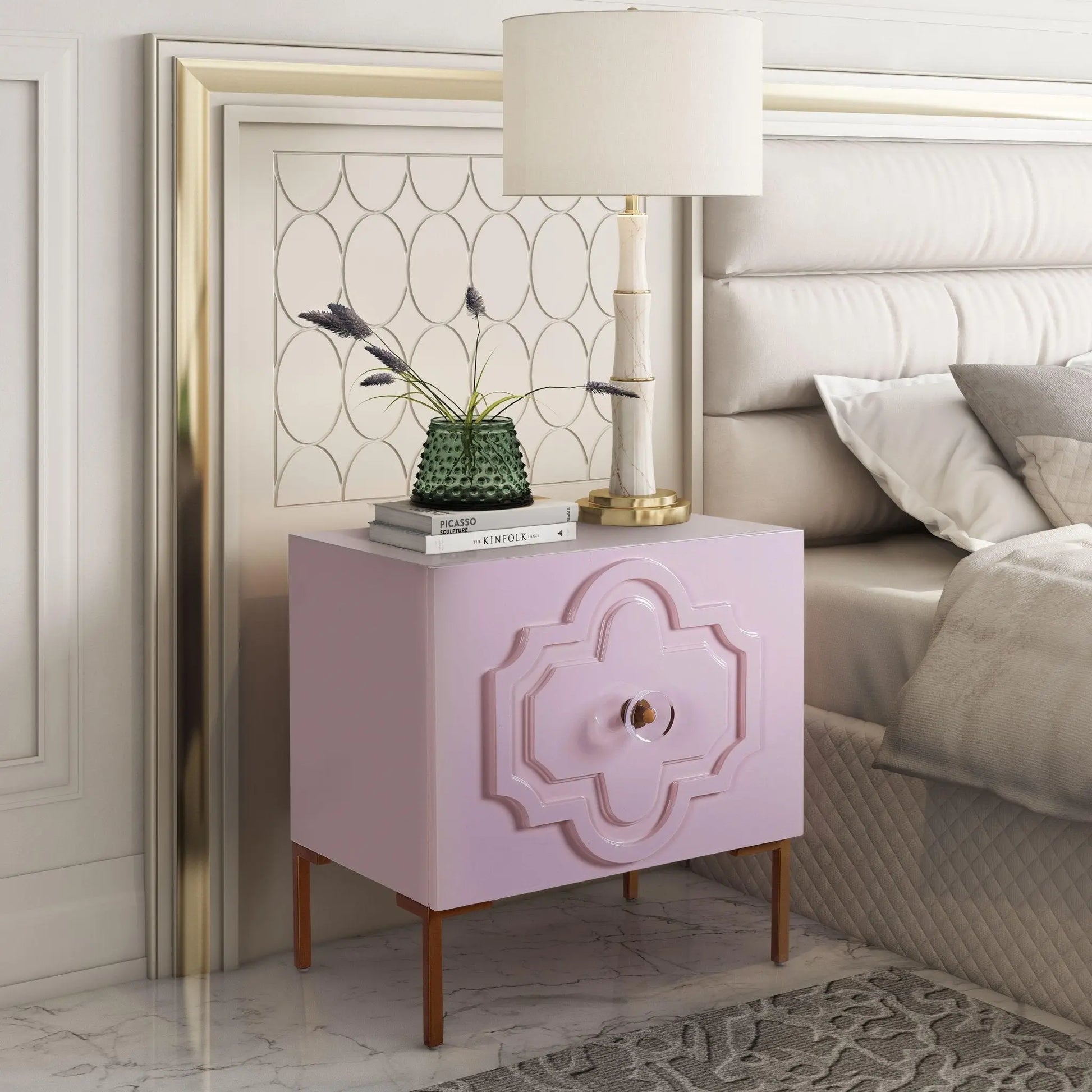 Anna Pink Lacquer Side Table Accent & End Tables| TOV