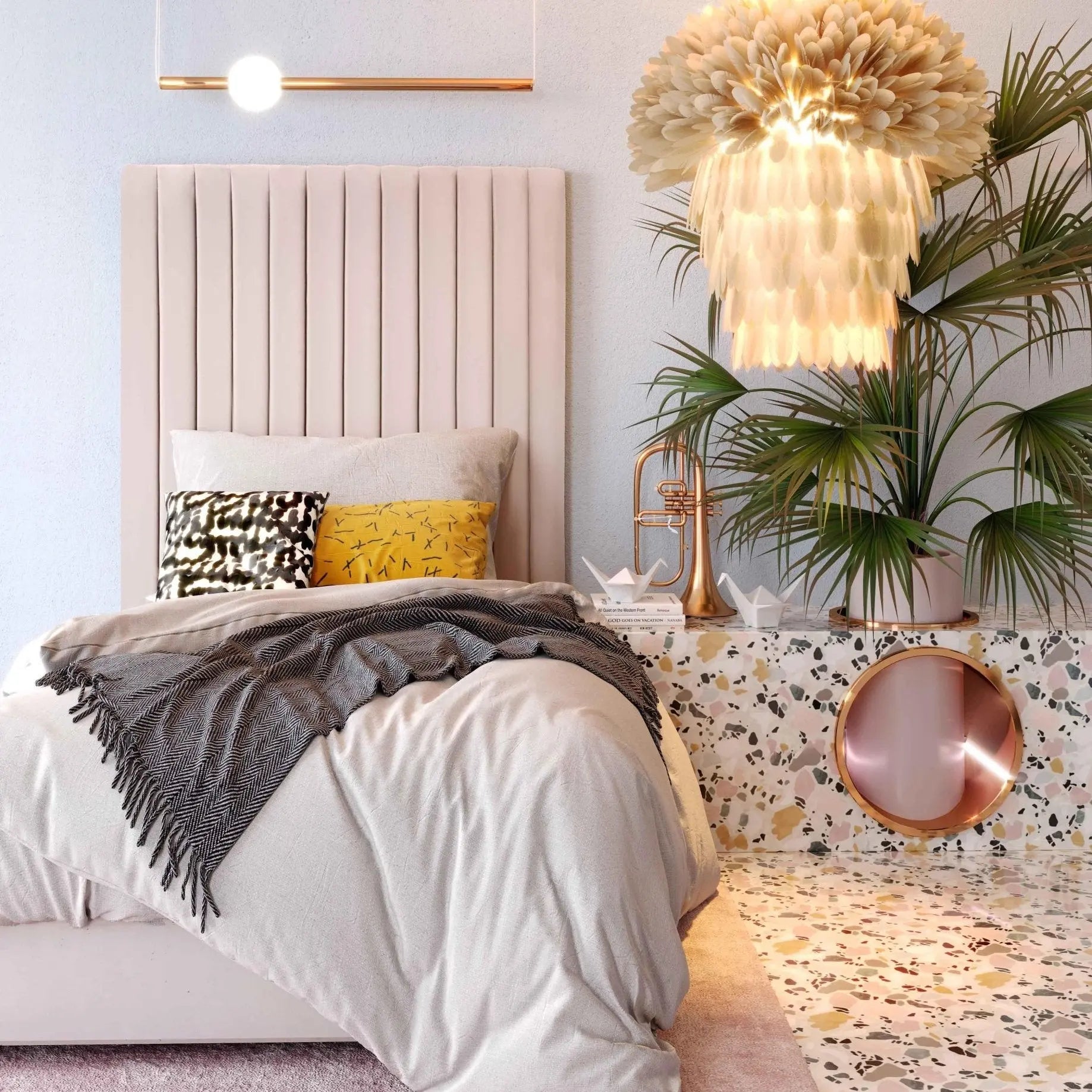 Arabelle Blush Velvet Bed in Twin Beds| TOV