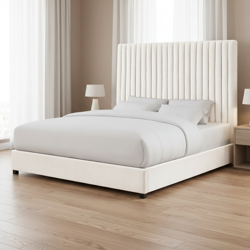 Arabelle White Velvet Bed in Queen Beds| TOV