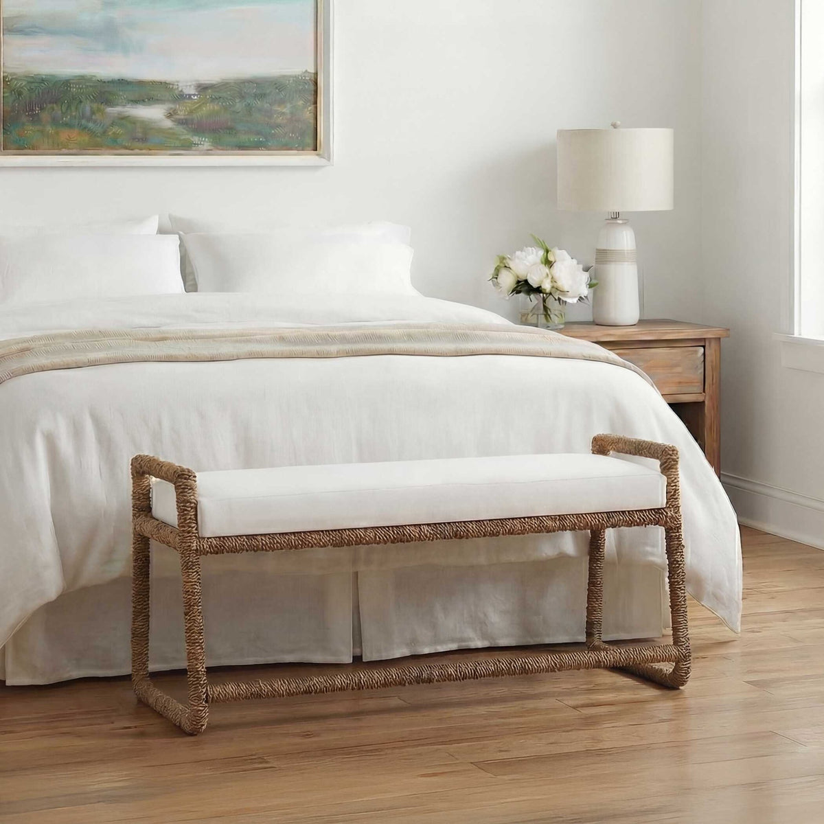 Araiza White Fabric Bench Benches| Uttermost