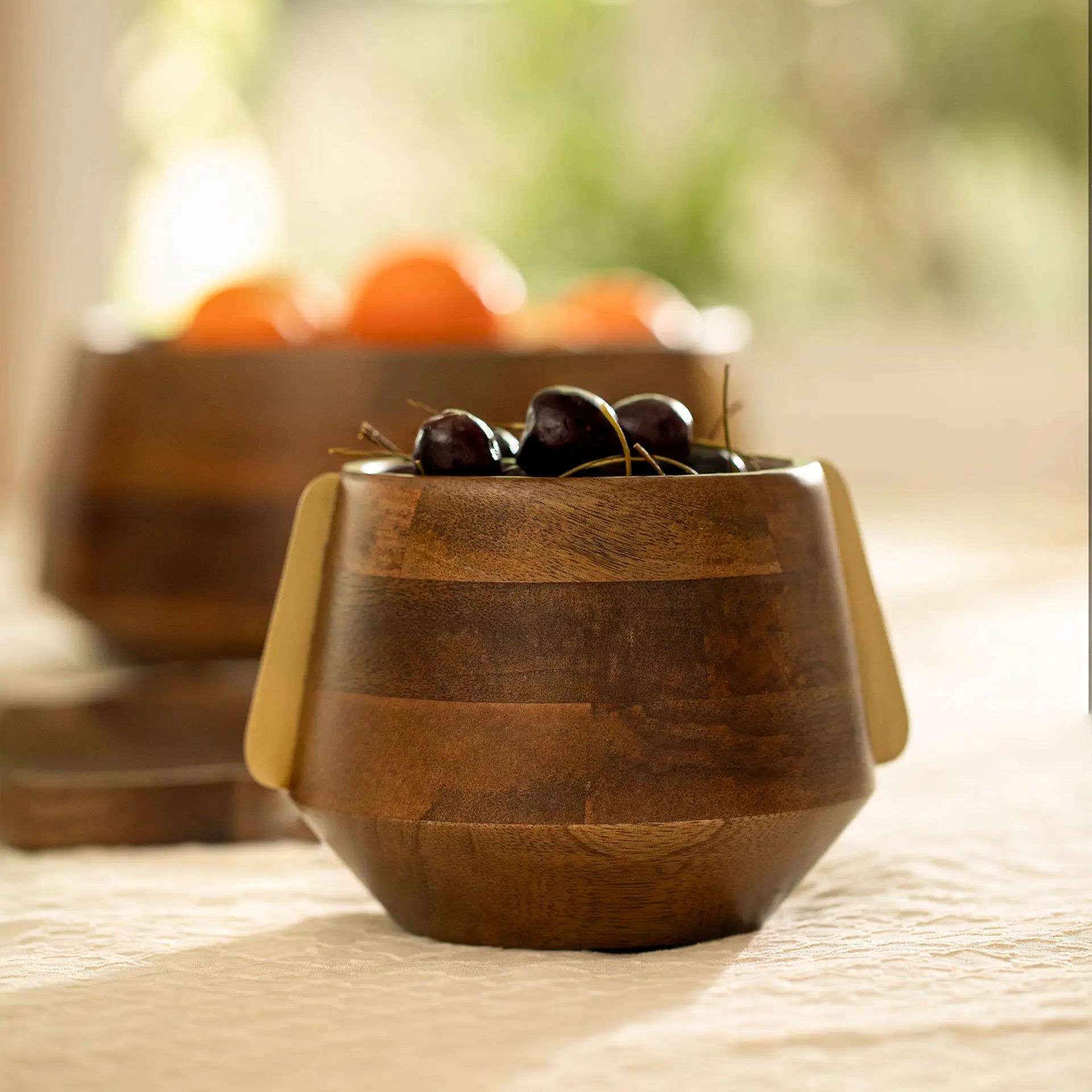 Aranya Wood Brass Nut Bowl - Small Bowl| Roots Furniture