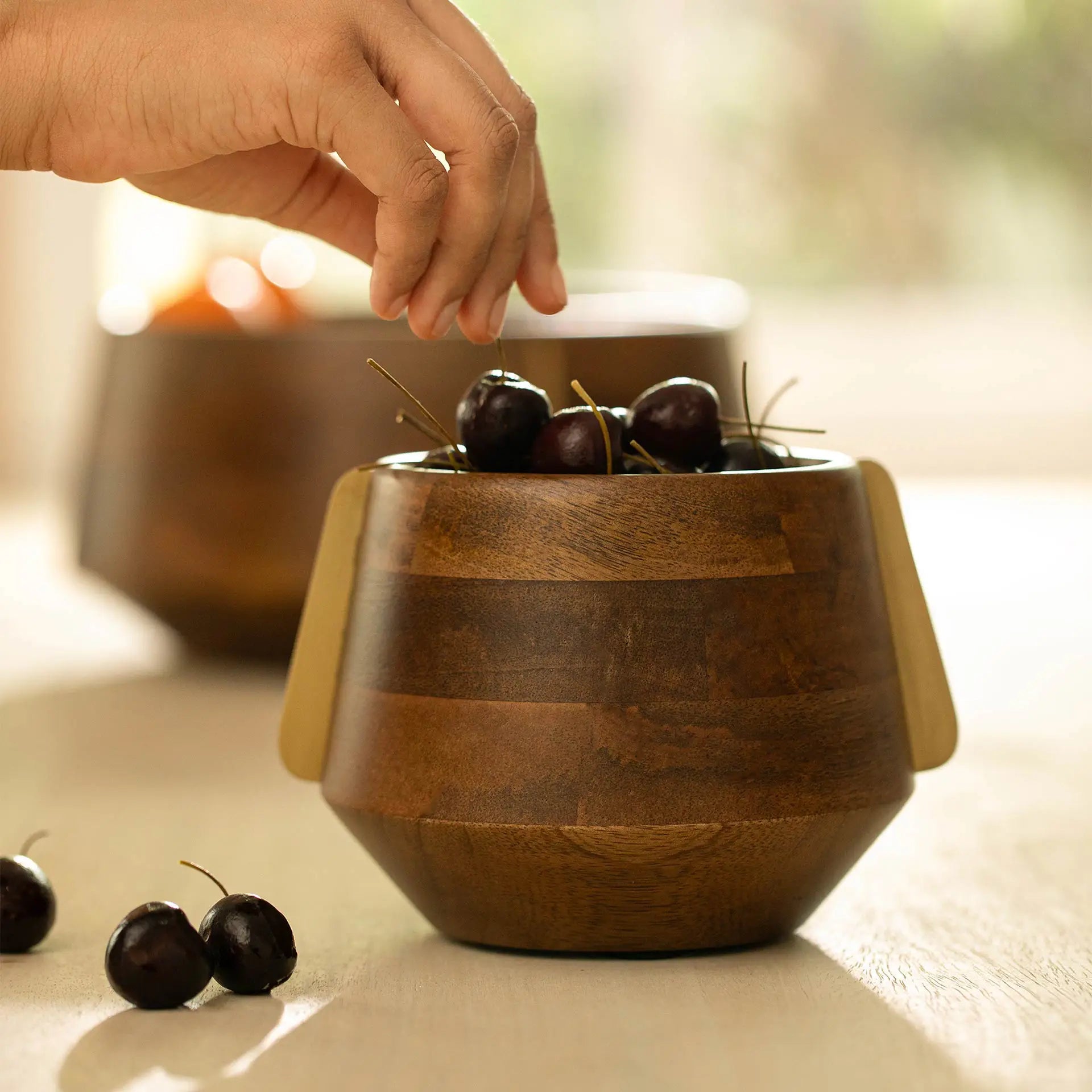Aranya Wood Brass Nut Bowl - Small Bowl| Roots Furniture