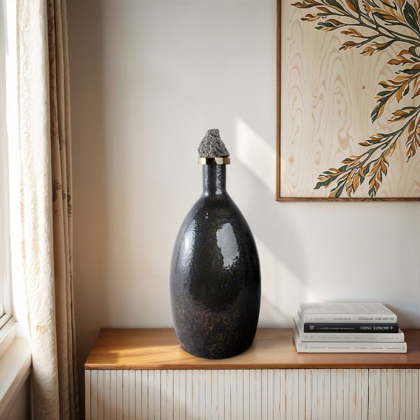 Arielle Pyrite Stone And Glass Bottle Vases and Jars| Sagebrook Home