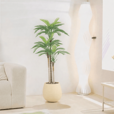 Artificial Areca tree with two branches and an oval fiber pot. Available colors: off - white spray. - Al Rugaib Furniture