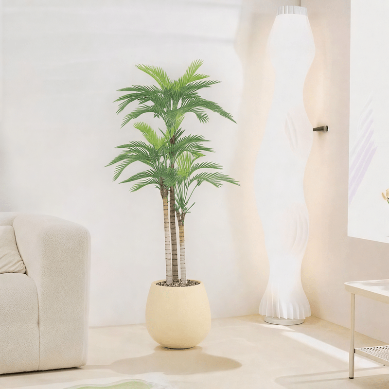 Artificial Areca tree with two branches and an oval fiber pot. Available colors: off - white spray. - Al Rugaib Furniture