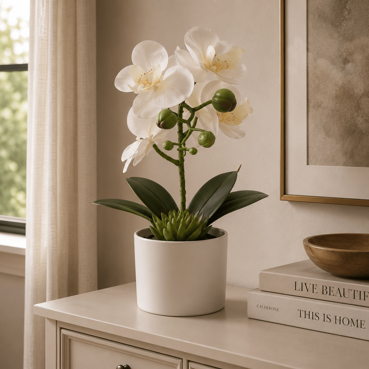 Artificial Potted Orchids 21CM White Plants| Roots Furniture