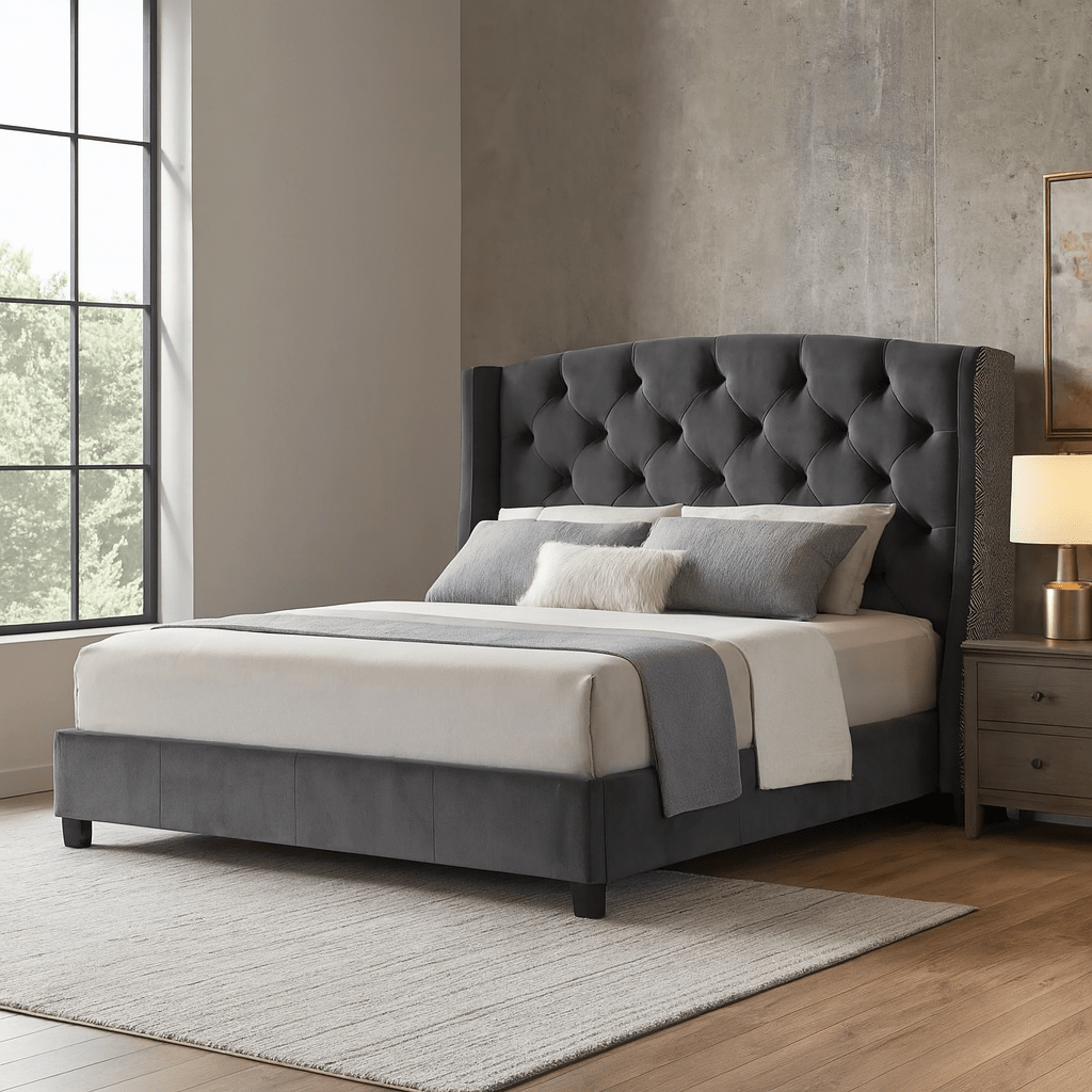 Ashy Upholstered (Queen/King) Bed Beds| Roots Furniture