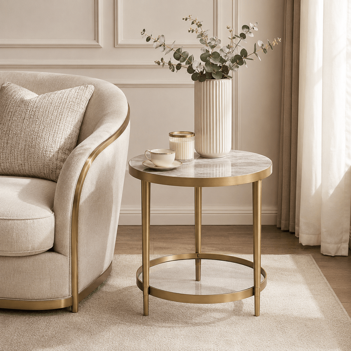 Astoria Round Atnique Mirror END TABLE Accent & End Tables| AlRugaib Furniture