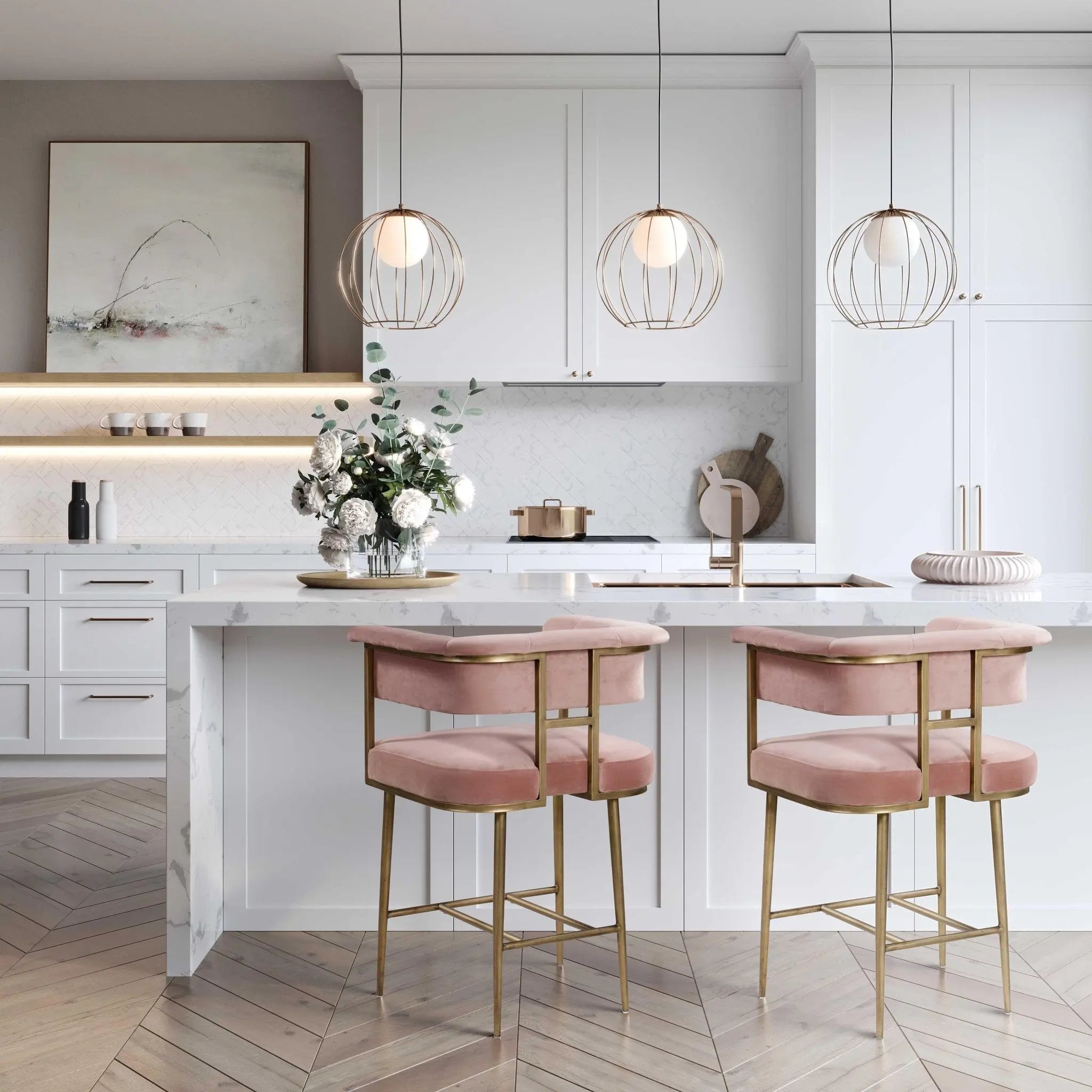 Astrid Blush Velvet Counter Stool Counter Stools| TOV