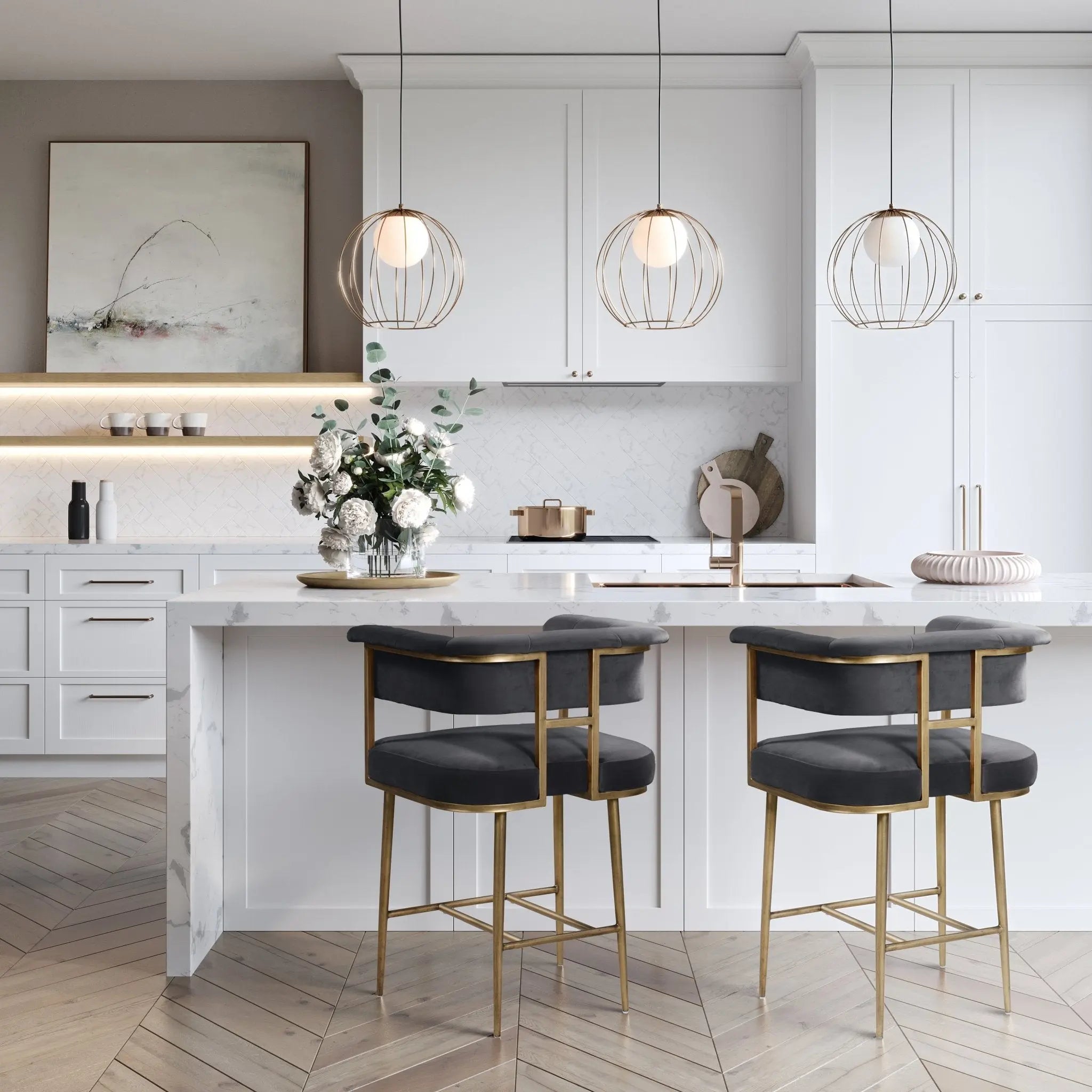 Astrid Grey Velvet Counter Stool Counter Stools| TOV
