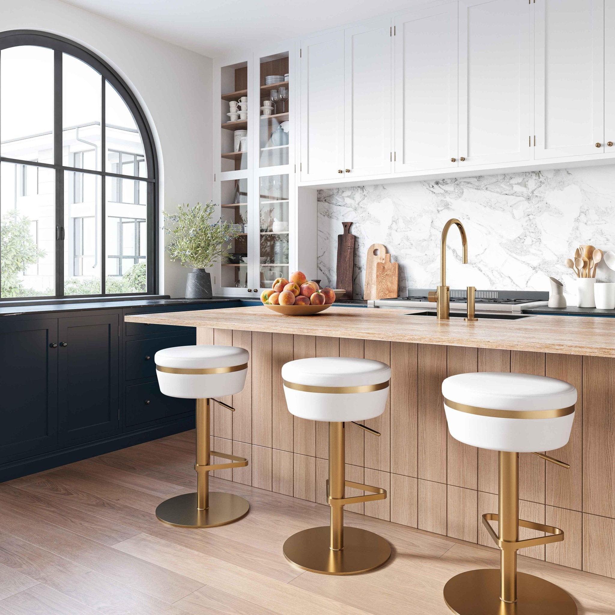 Astro White and Gold Adjustable Stool Stools| TOV