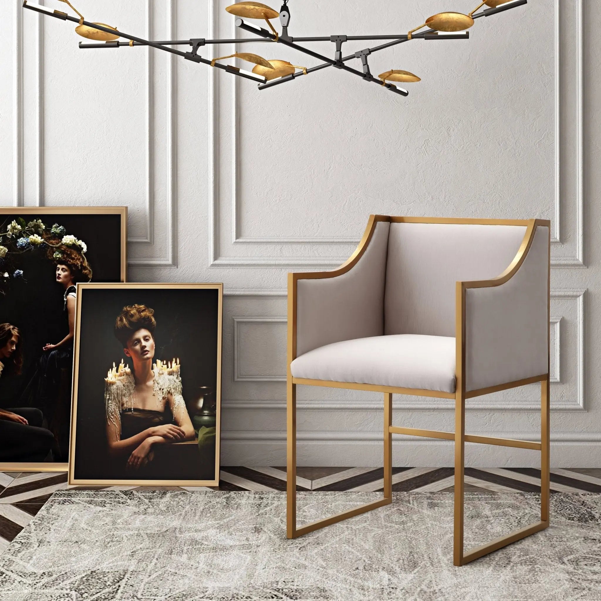 Atara Cream Velvet Gold Chair Dining Chairs| TOV