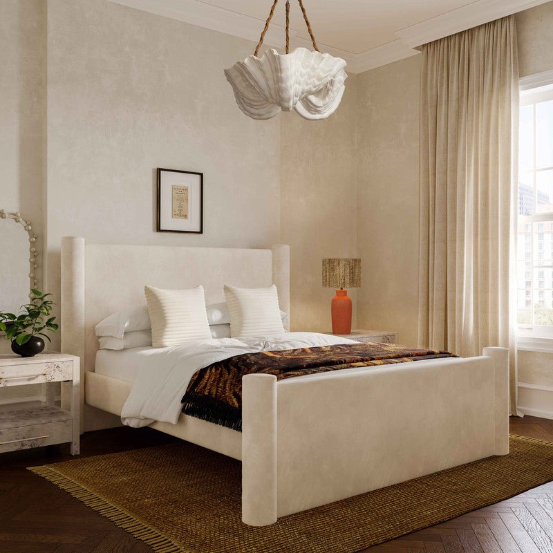 Athara Cream Velvet King Bed Beds| TOV