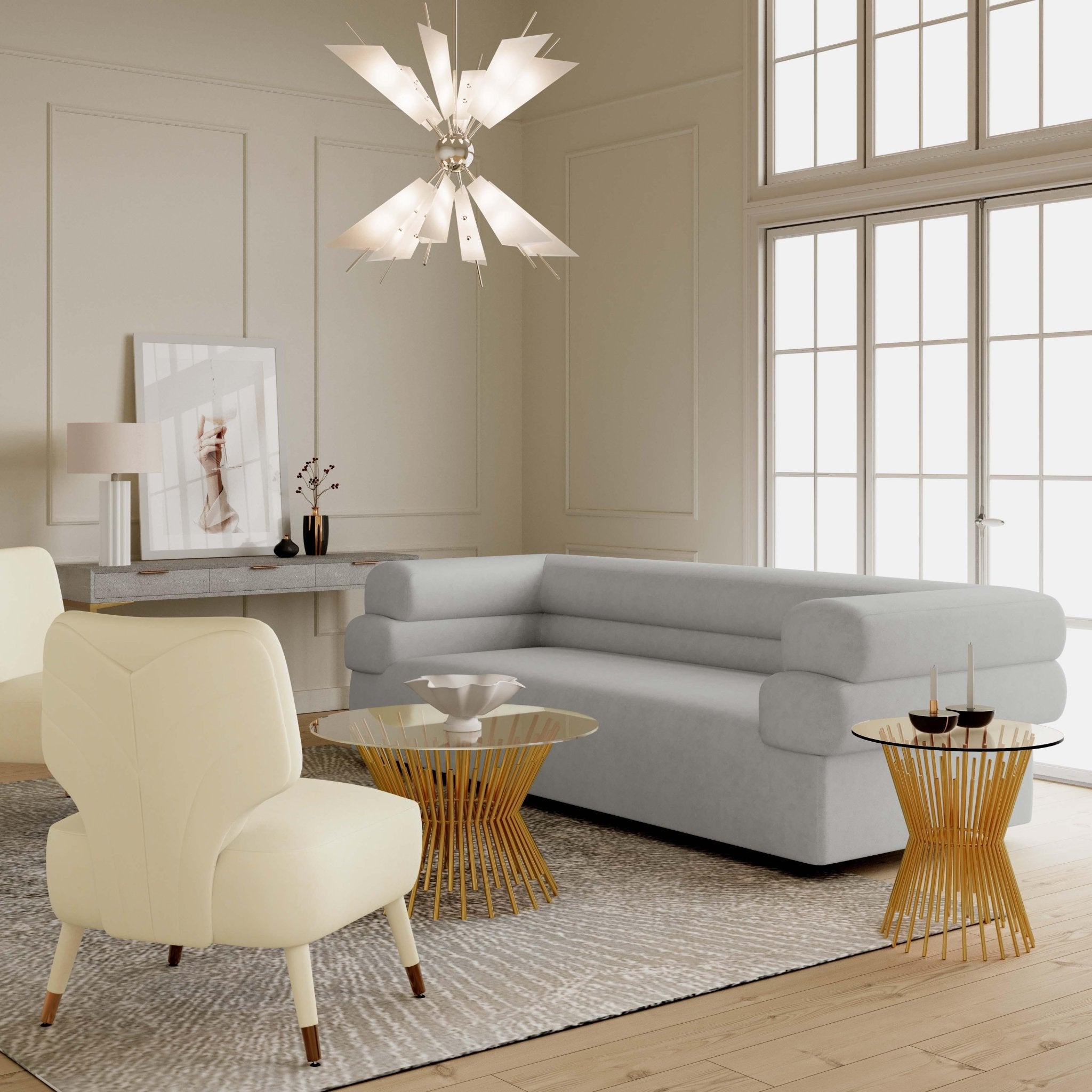 Athena Cream Velvet Accent Chair Chairs| TOV