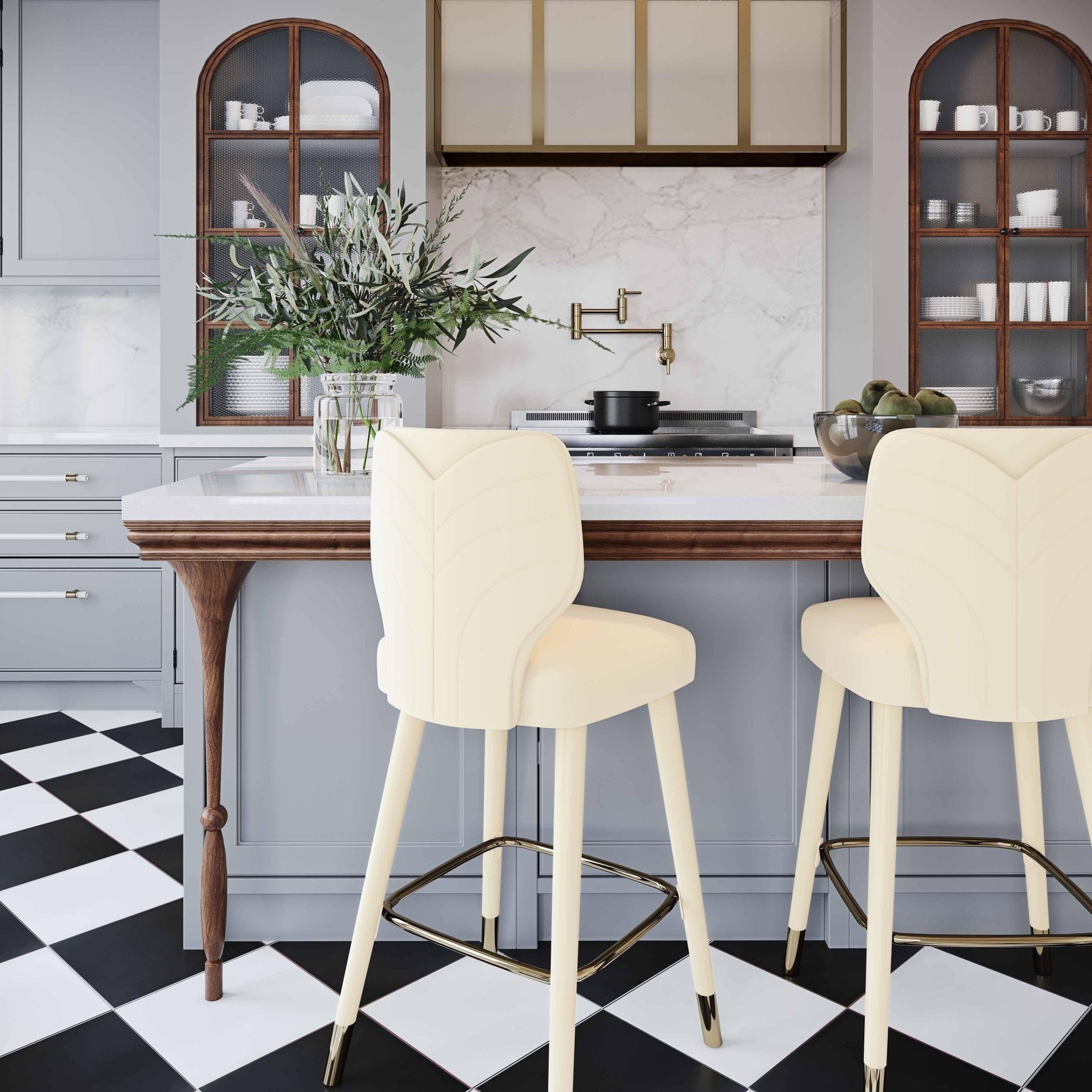 Athena Cream Velvet Bar Stool Stools| TOV