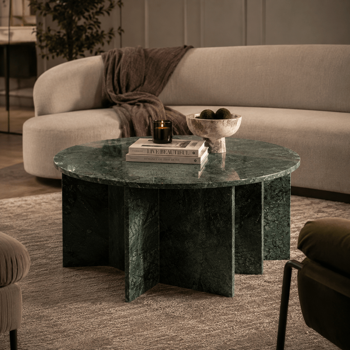 Atrium Green Marble Round Coffee Table Coffee Tables| Roots Furniture