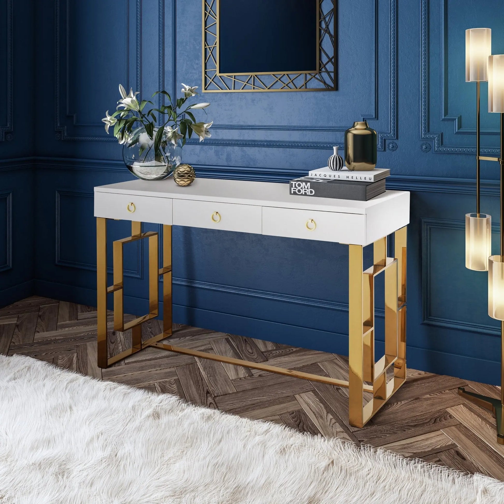 Audrey White Lacquer Desk Dressers| TOV