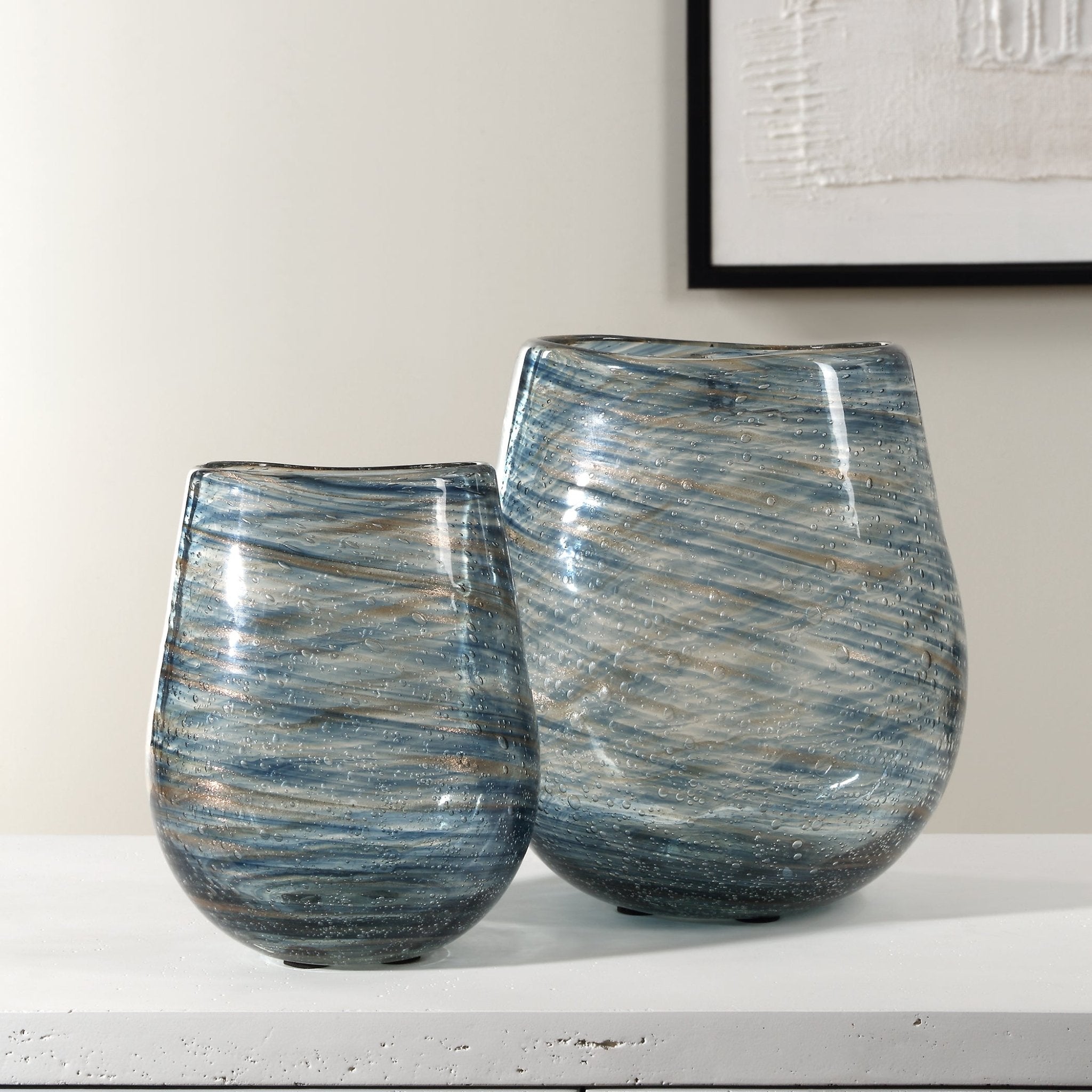 Aurora Swirl Glass Vases, S/2 Vases and Jars| Uttermost