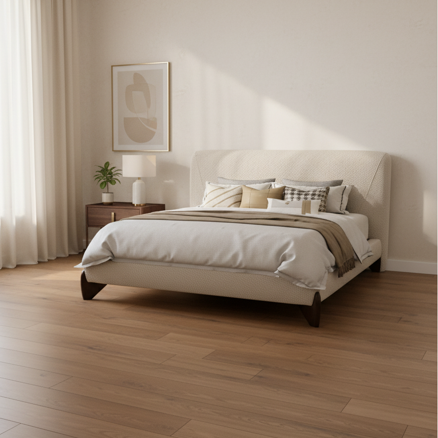 Aurora White Upholstered Bed - Queen Bed