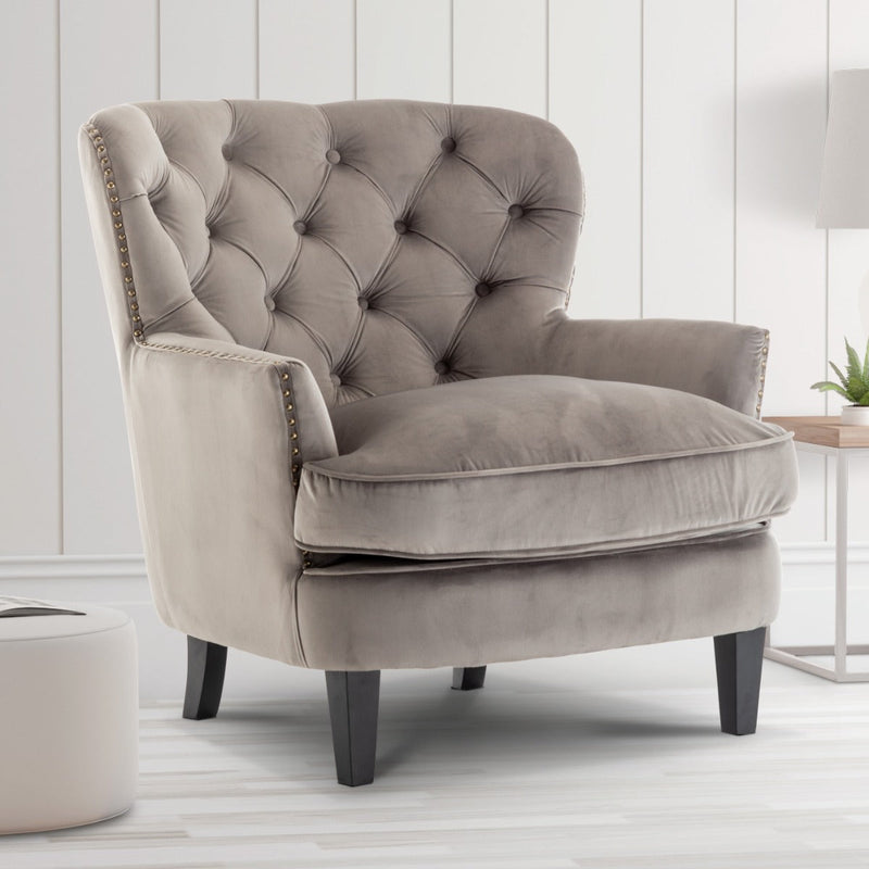 Royal | Modern Armchair - Velvet Fabric with Green Foam and Swedish Wood - Gray - 85x90x85cm