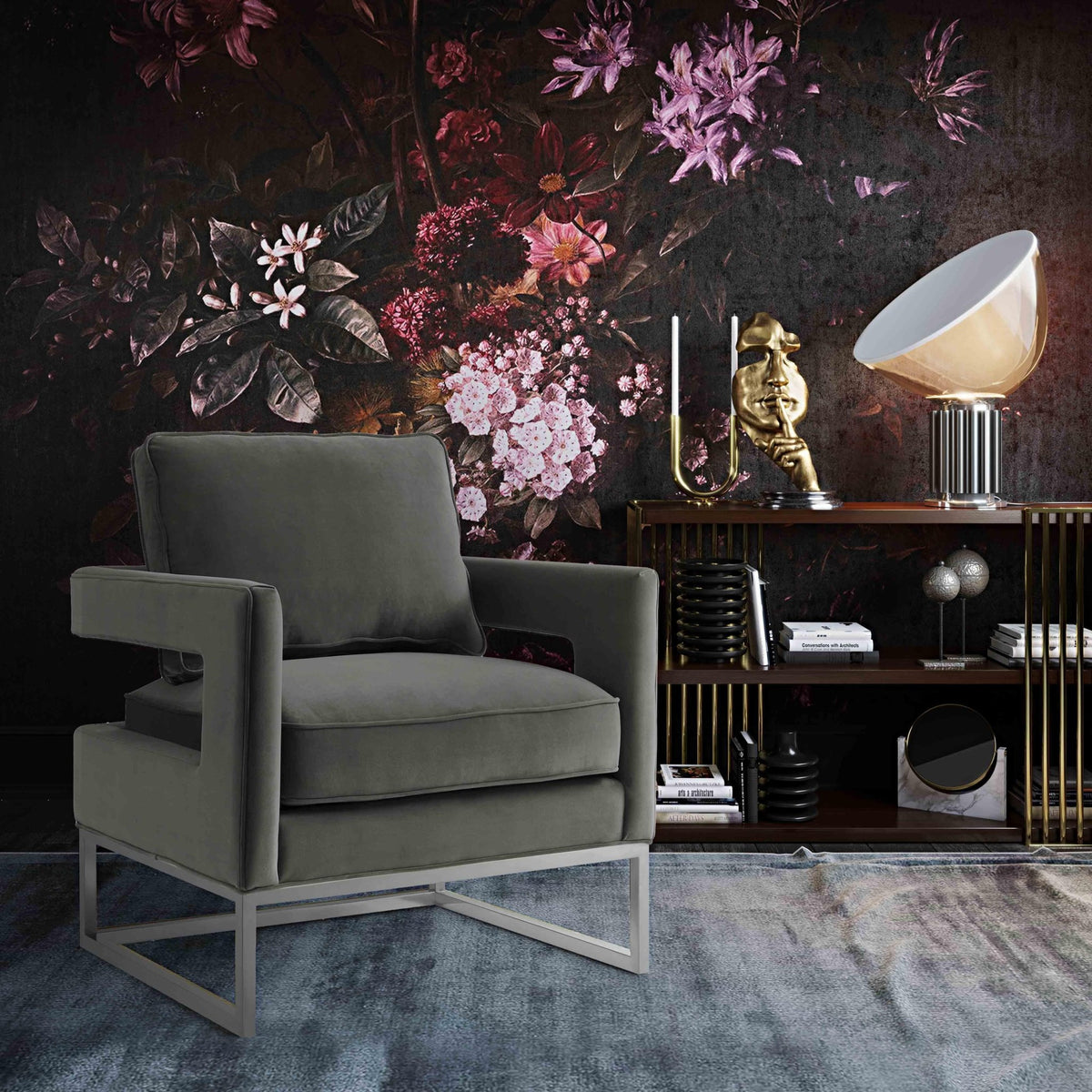Avery Grey Velvet Chair - Silver Frame Chairs| TOV