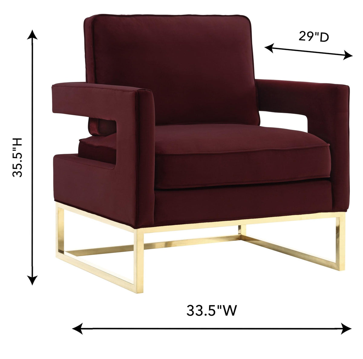Avery Maroon Velvet Chair With Polished Gold Base Chairs| TOV