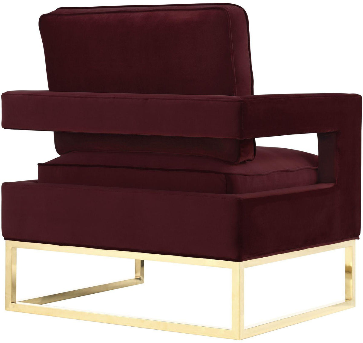 Avery Maroon Velvet Chair With Polished Gold Base Chairs| TOV