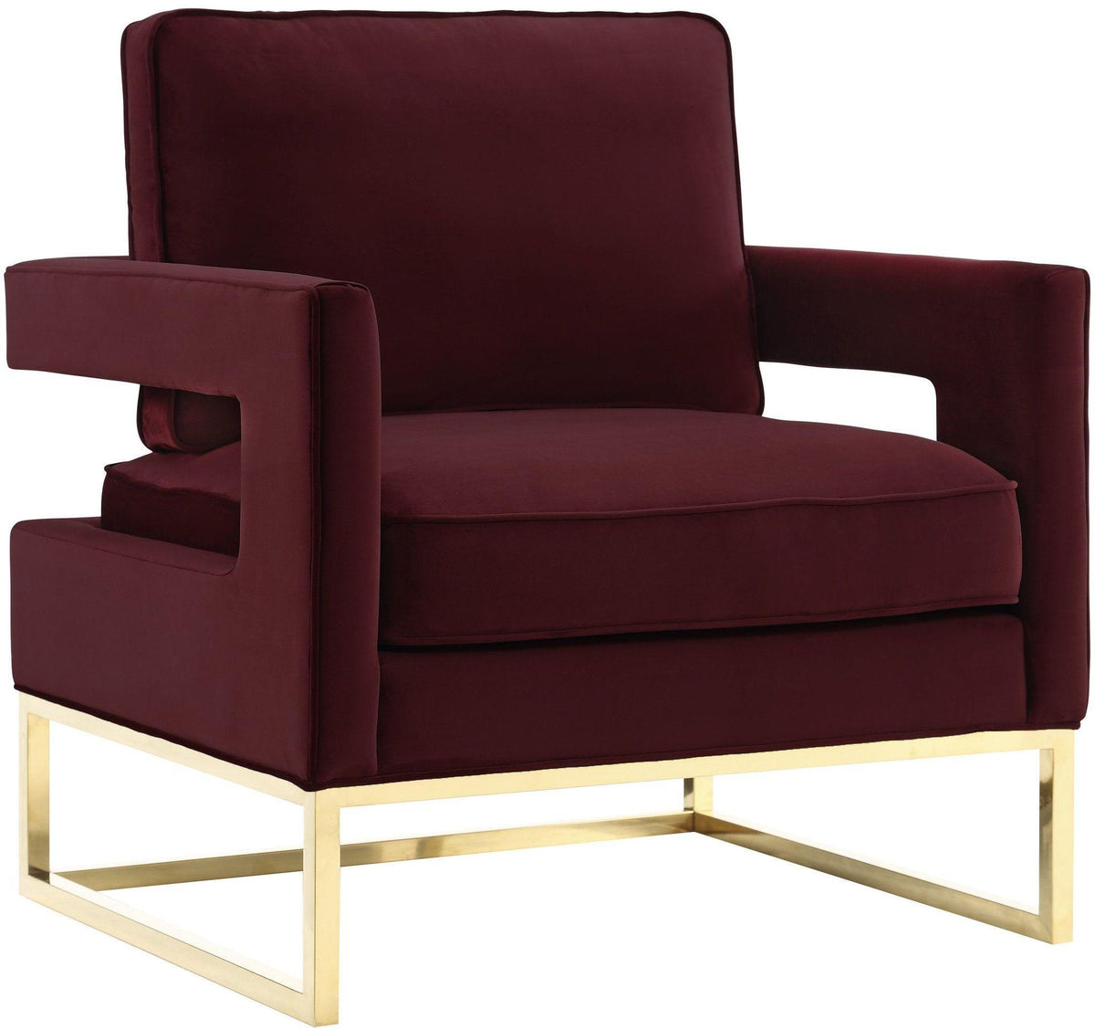 Avery Maroon Velvet Chair With Polished Gold Base Chairs| TOV