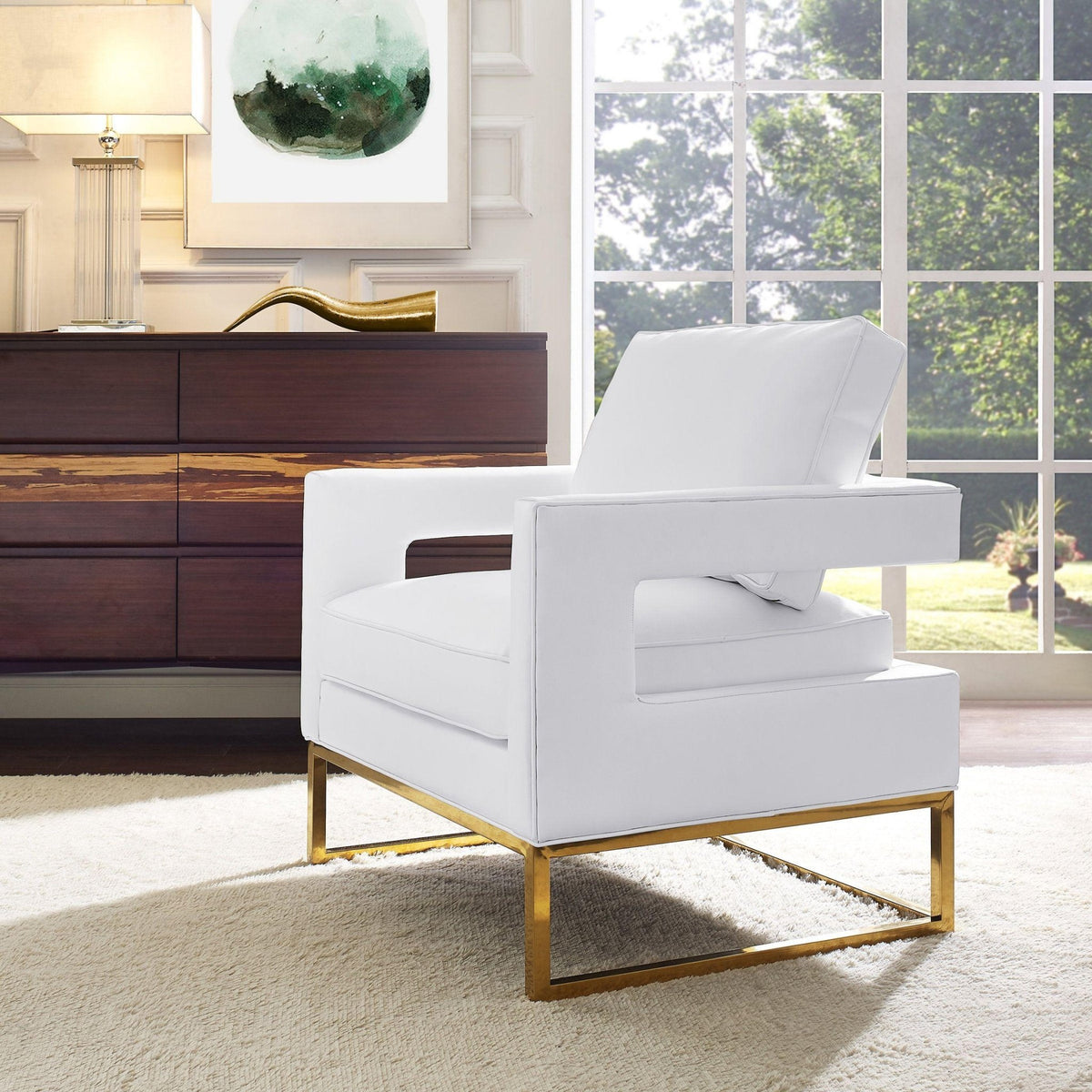 Avery White Leather Chair Chairs| TOV