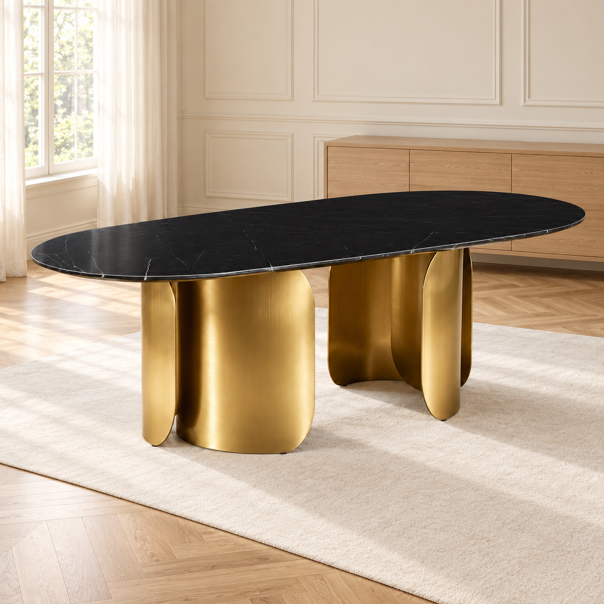 Twirl Black Gold Dining Table-300 Cm