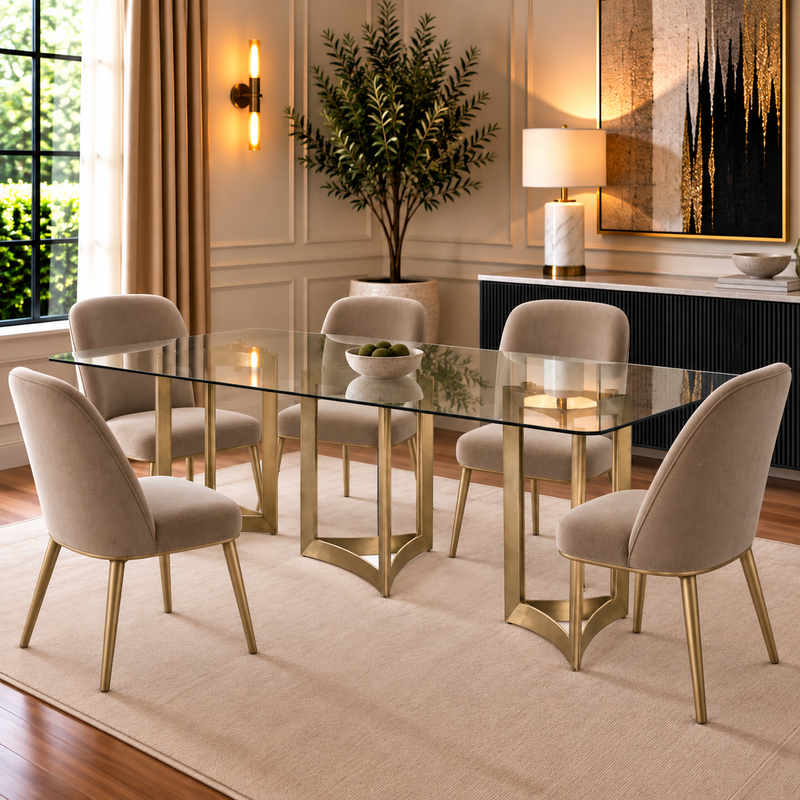 Alexa Dining Table Gold Base and 240 CM Clear Glass