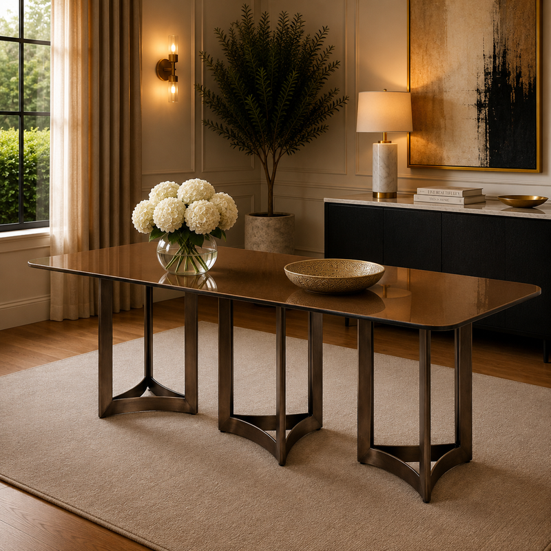 Alexa Dining Table Bronze Base and 295 CM Gold Glass