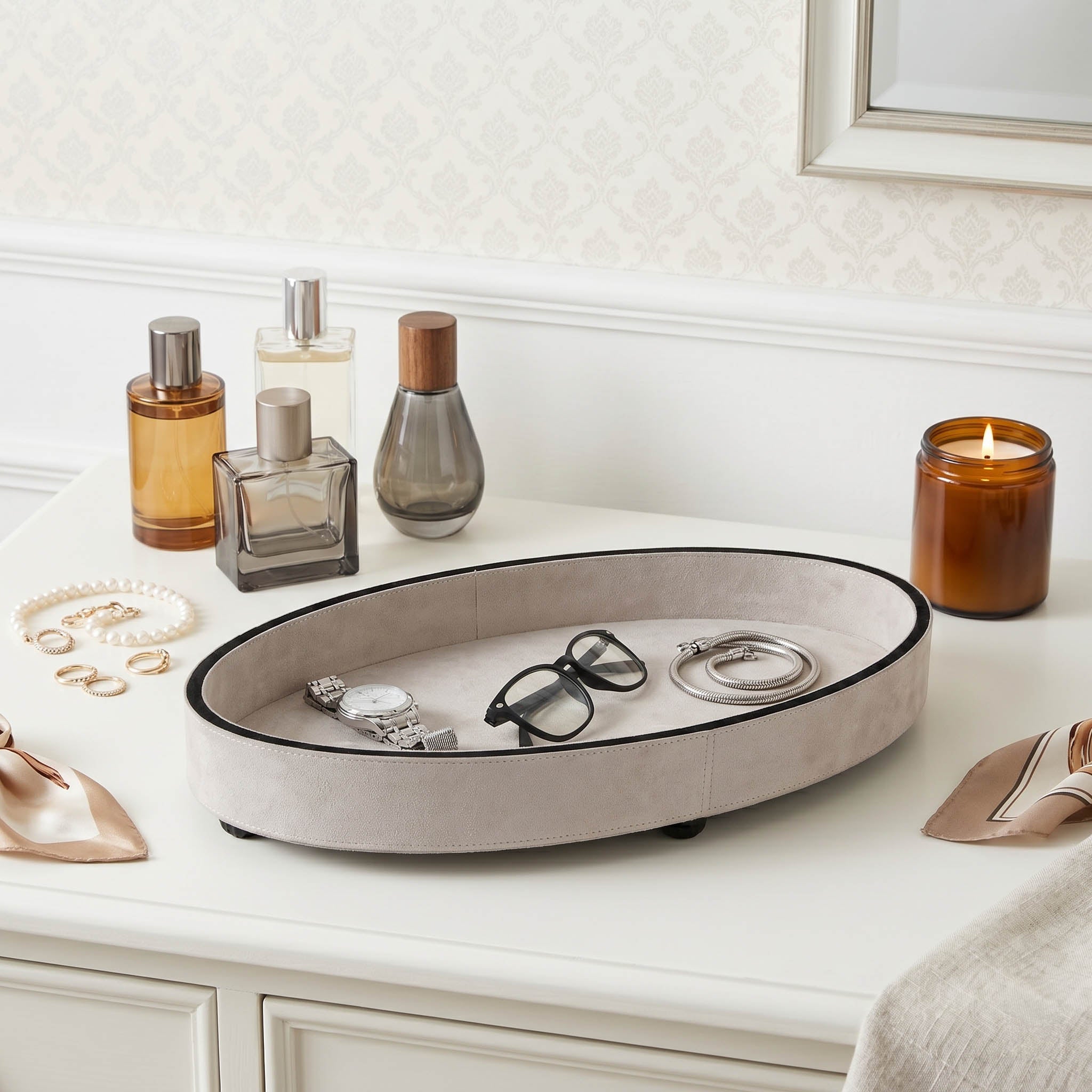 17" GRATIOT CREAM SUEDE TRAY