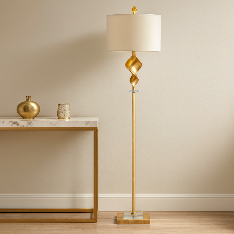 Natural Linen Shade Gold Floor Lamp