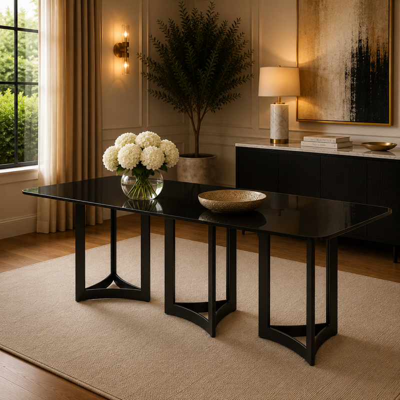 Alexa Dining Table Black Base and 395 CM Black Glass
