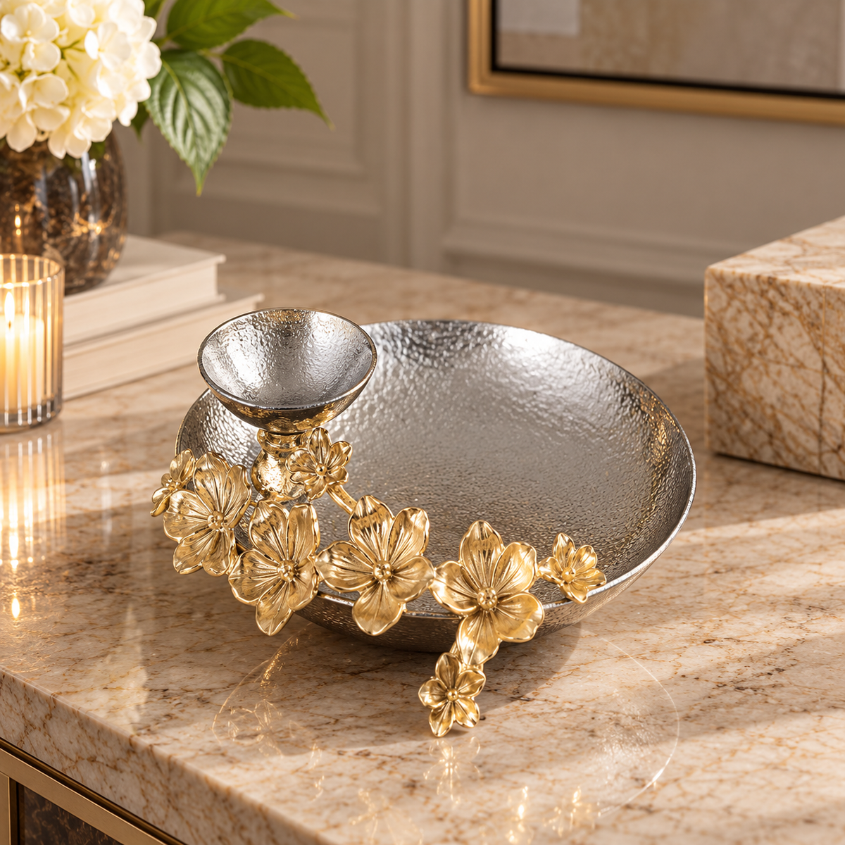 Gold Floral Rounded Bowl