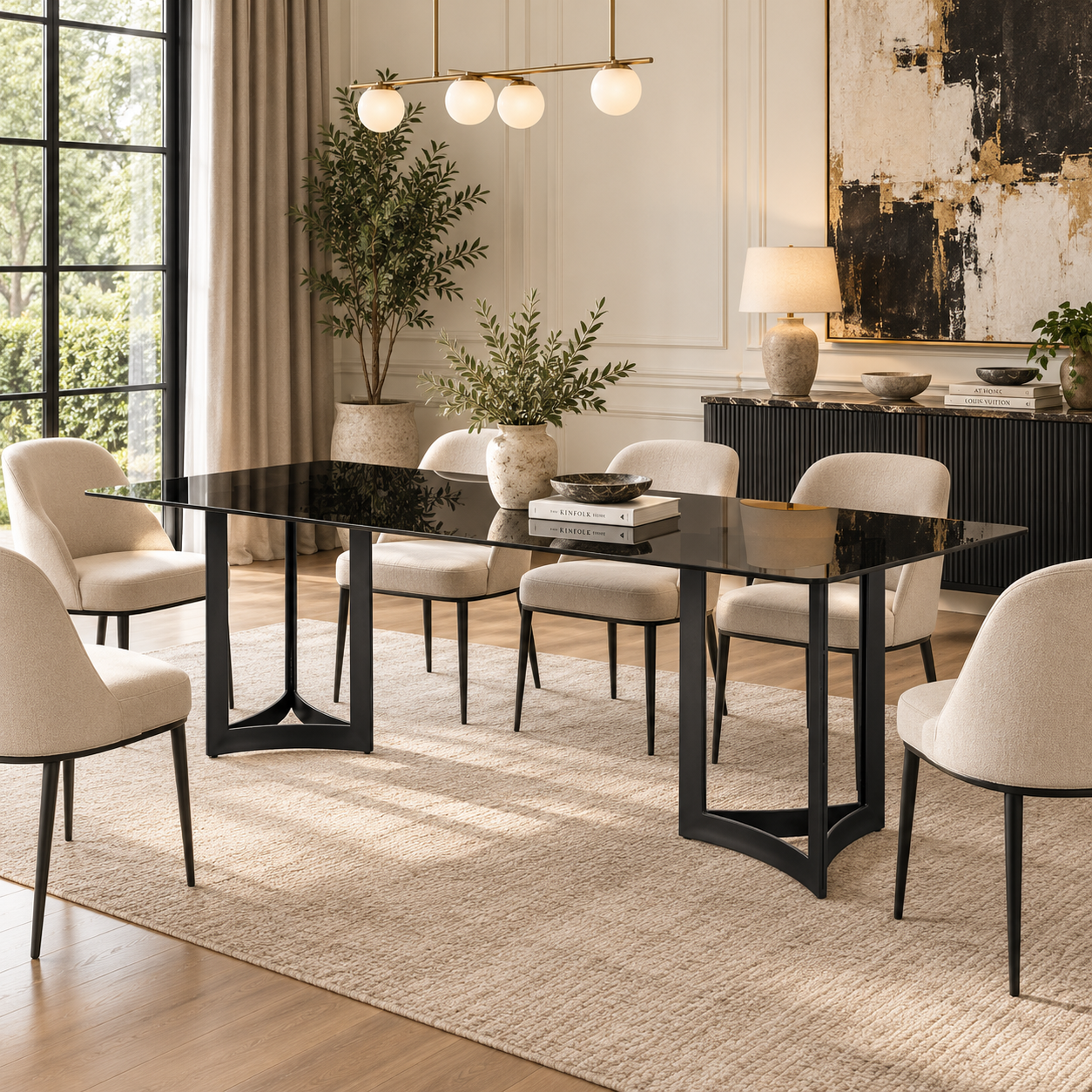 Alexa Dining Table Black Base and 200 CM Black Glass