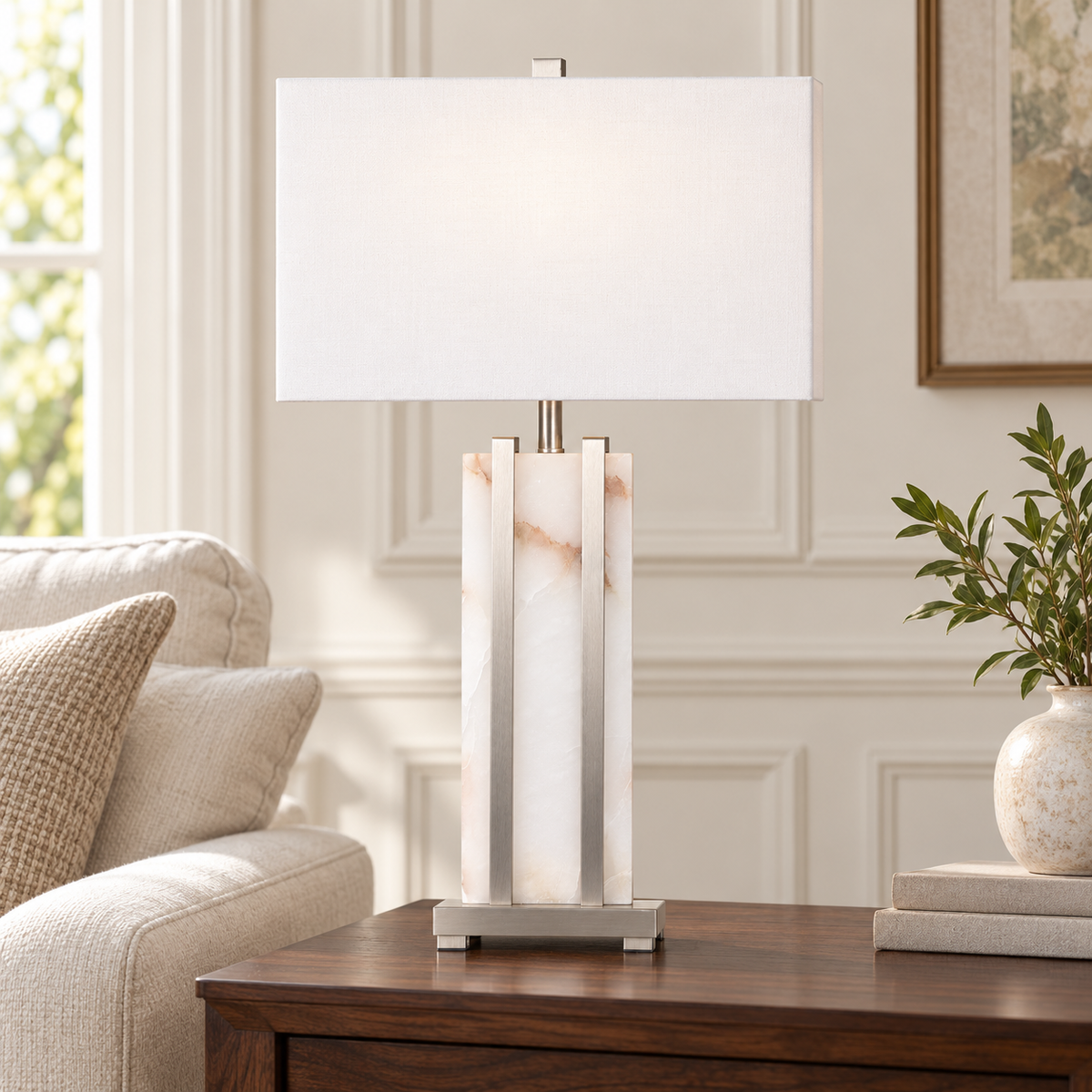 Stark Alabaster Table Lamp in Silver-76cm H