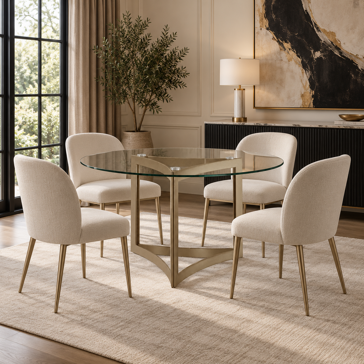 Alexa Dining Table Gold Base and 180 CM Round Clear Glass