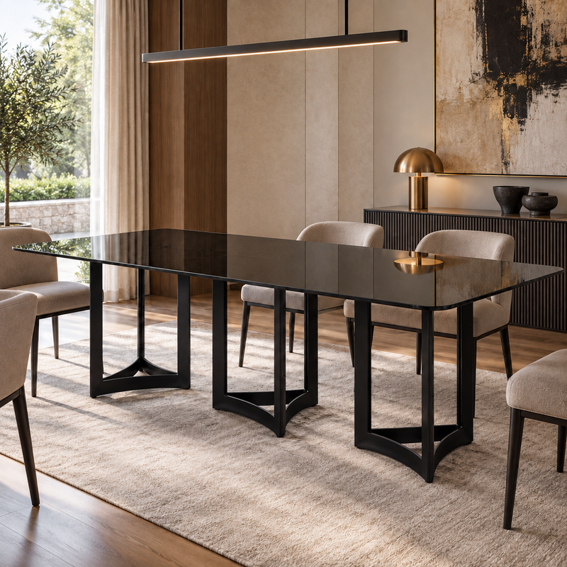 Alexa Dining Table Black Base and 350 CM Black Glass