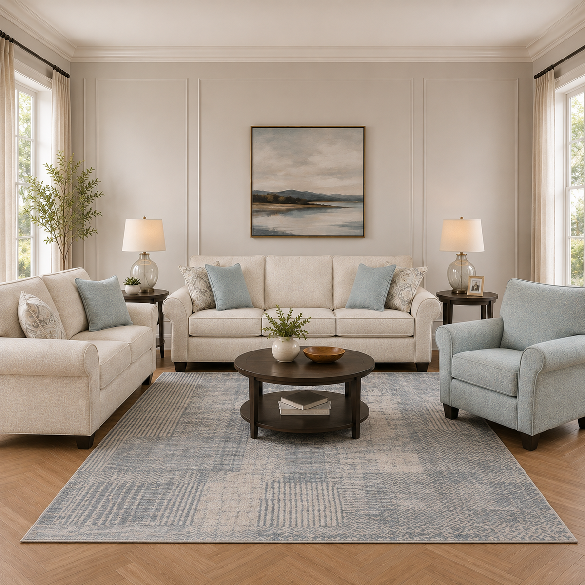 Monumental Sofa Set with Free Modern Rug