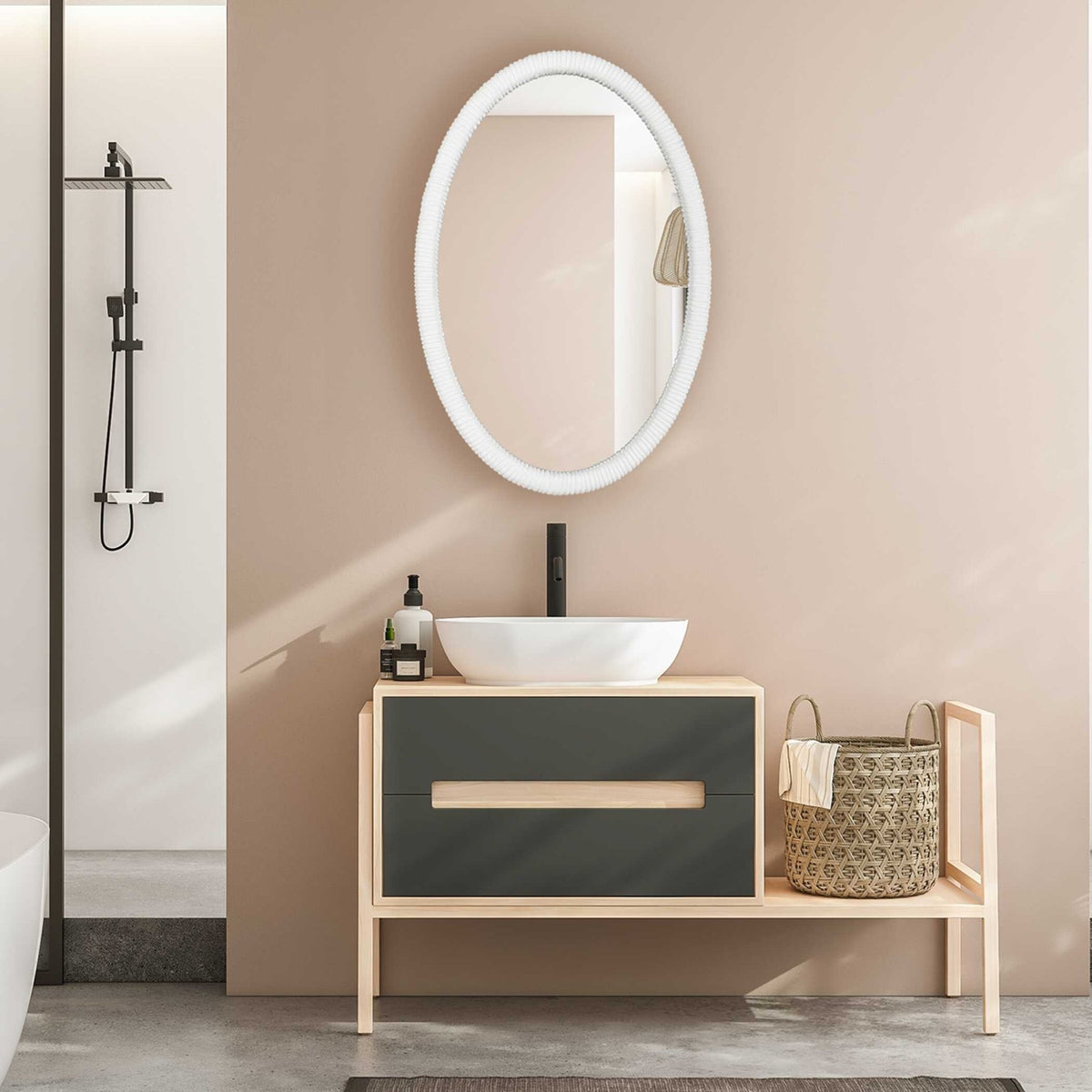 Bali White Ribbed Oval Mirror Mirrors| Uttermost