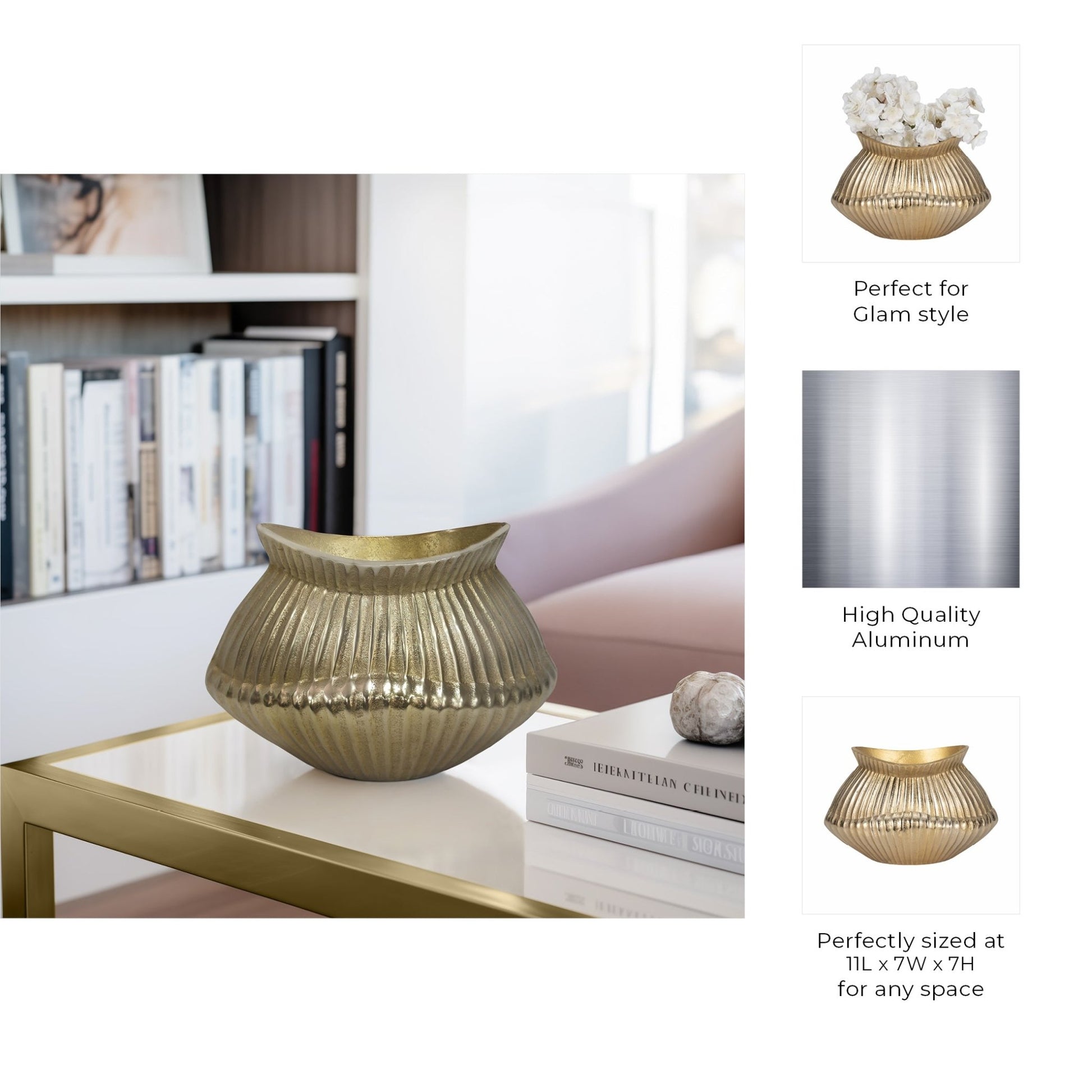 Balina Metal Boat Shaped Vase, Gold Vases and Jars| Sagebrook Home