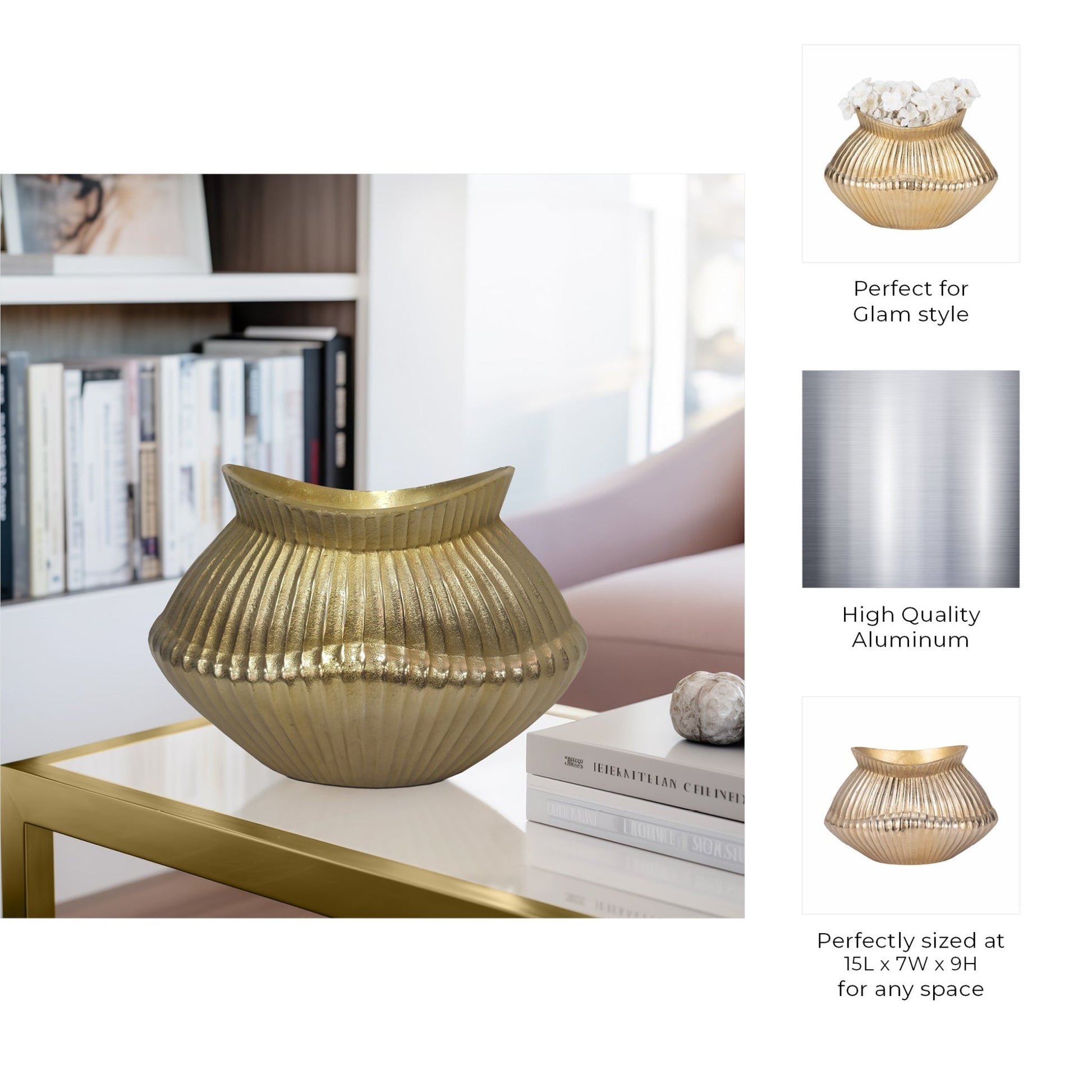 Balina Metal Boat Shaped Vase, Gold Vases and Jars| Sagebrook Home